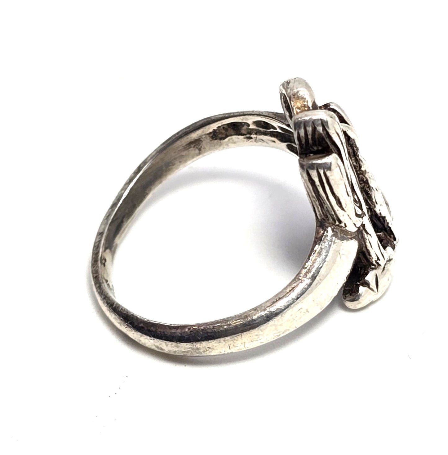Wolf howling at the moon cactus SC Cloud sterling silver ring size 4