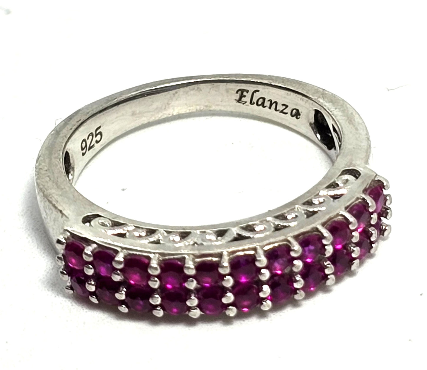 Elanza Synthetic Pink Sapphire double row sterling silver ring size 8