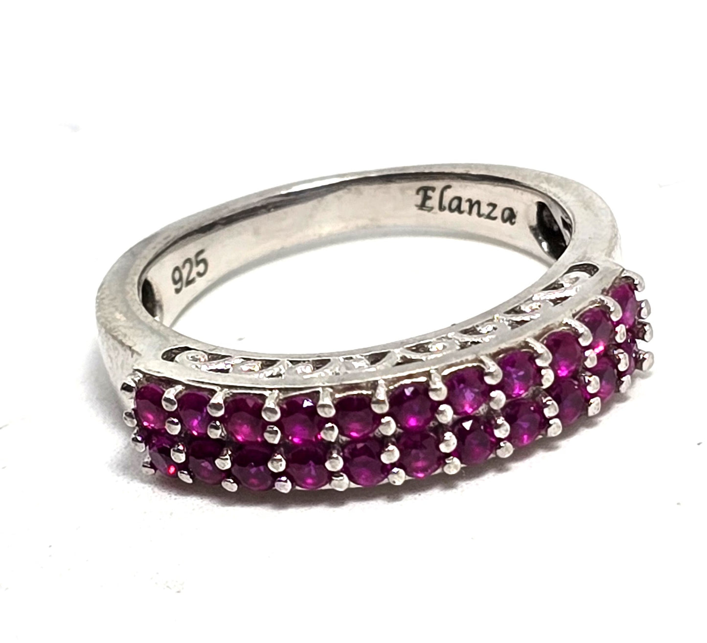 Elanza Synthetic Pink Sapphire double row sterling silver ring size 8