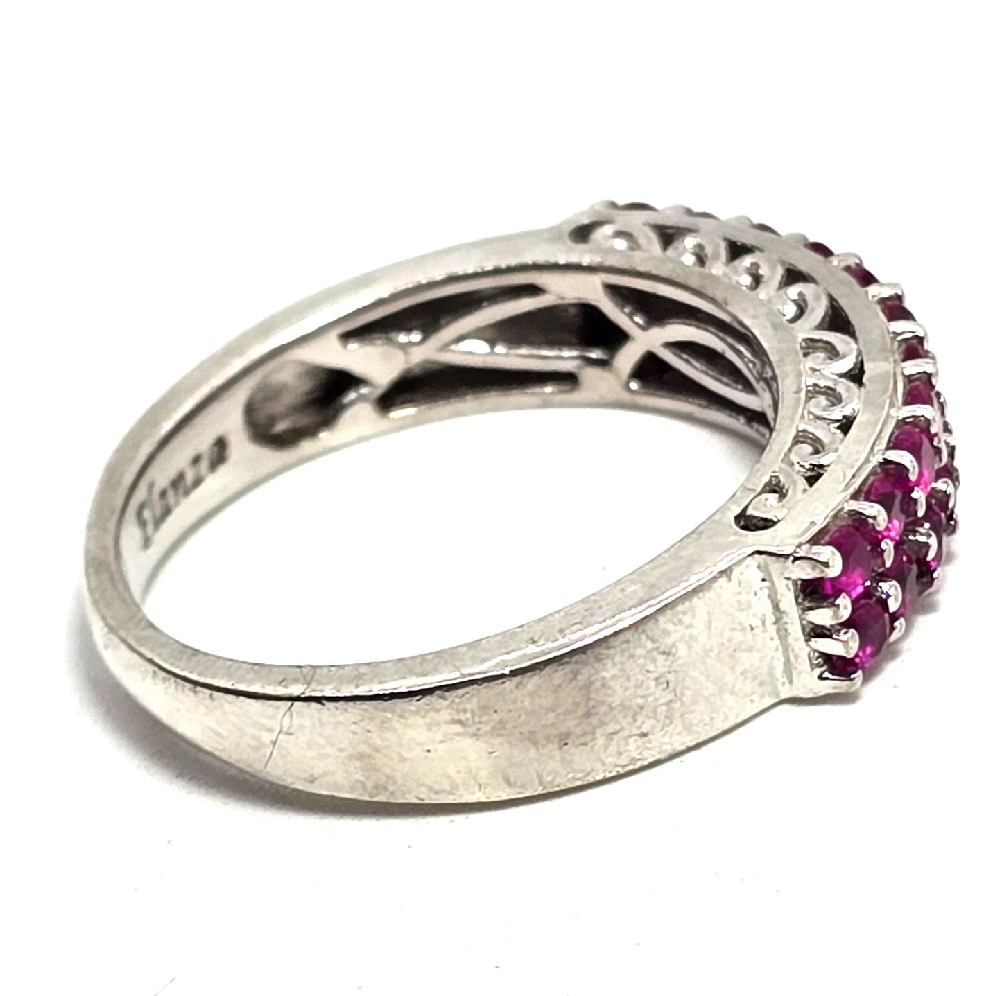 Elanza Synthetic Pink Sapphire double row sterling silver ring size 8