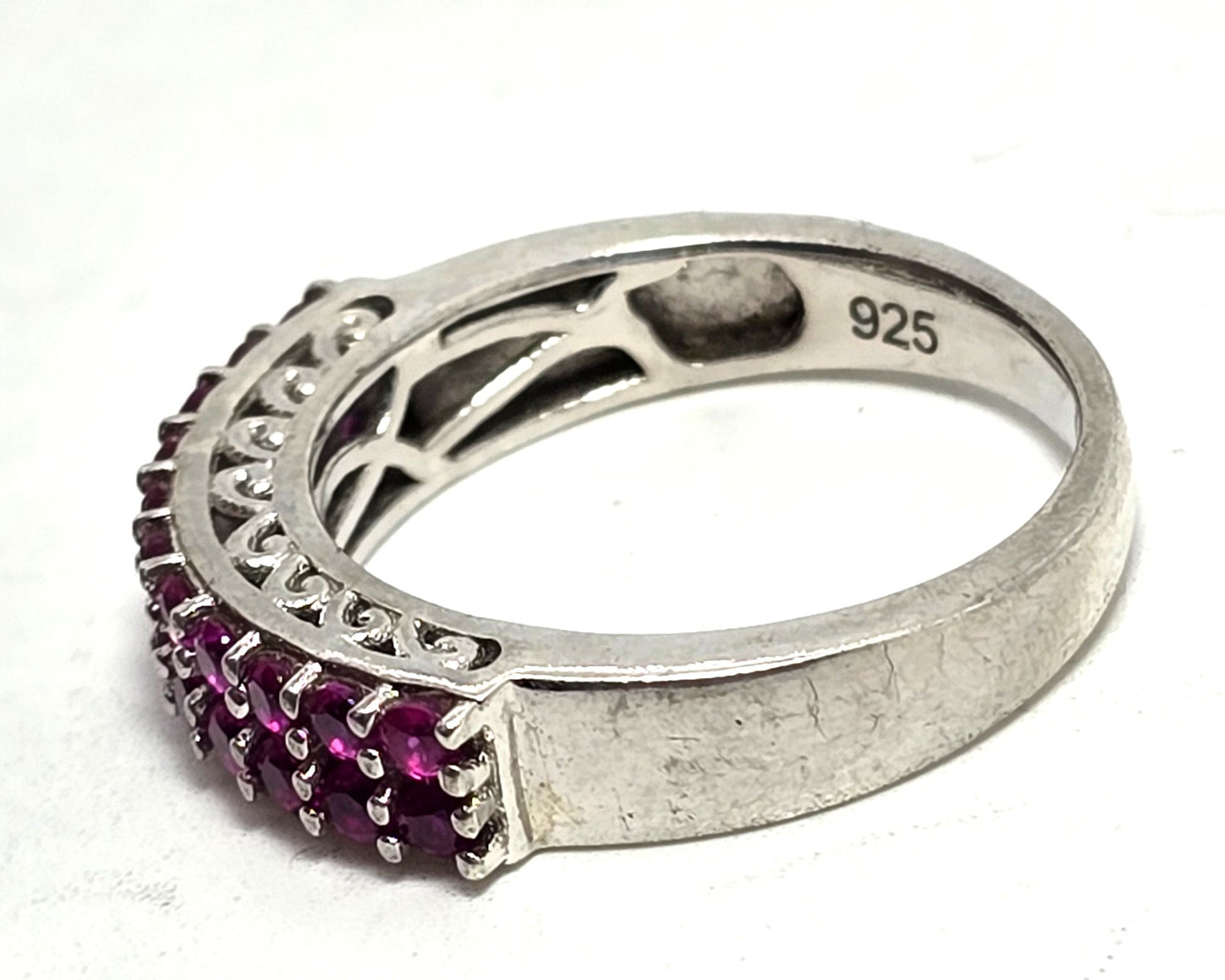 Elanza Synthetic Pink Sapphire double row sterling silver ring size 8