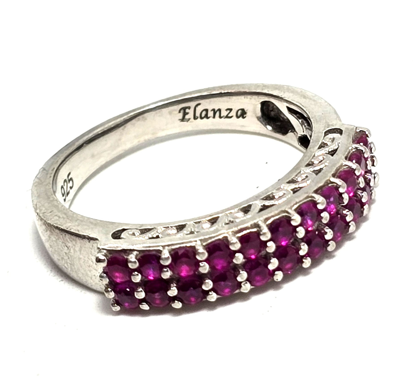 Elanza Synthetic Pink Sapphire double row sterling silver ring size 8