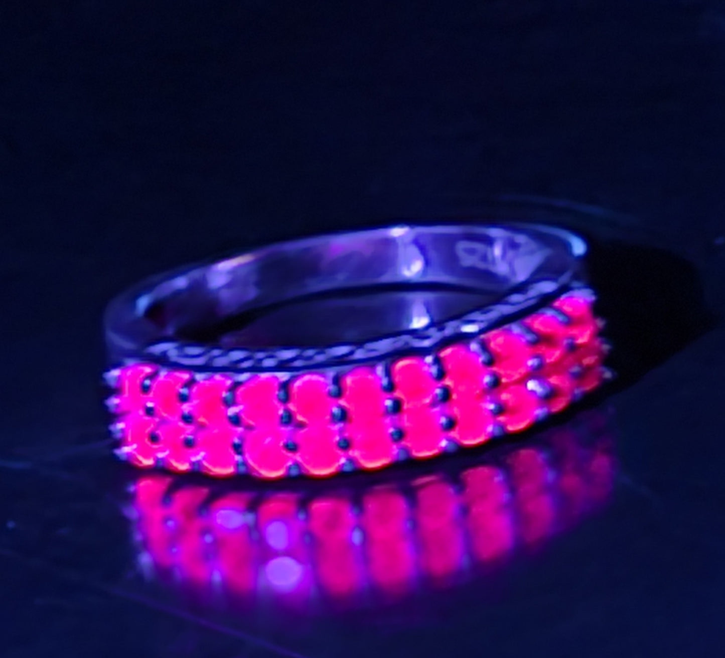 Elanza Synthetic Pink Sapphire double row sterling silver ring size 8