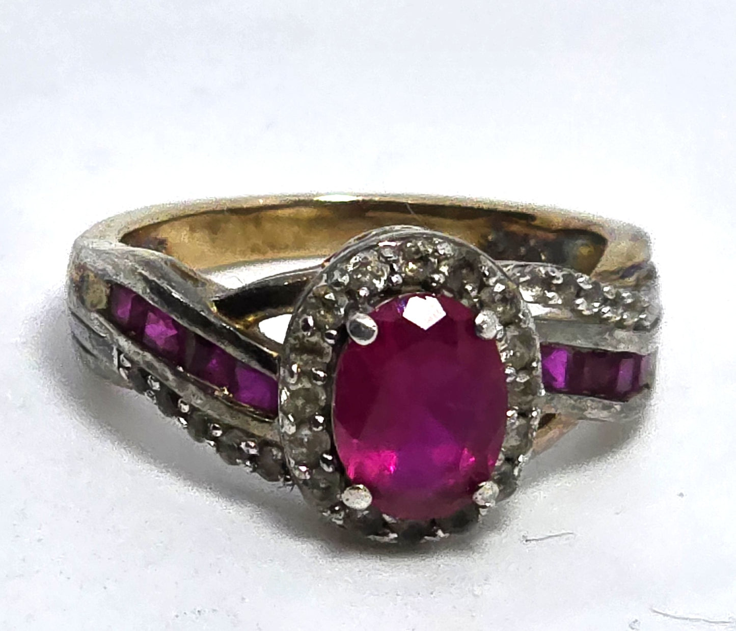SUN Ruby and Cubic Zirconia twisted wrap gold plated sterling silver ring size 7