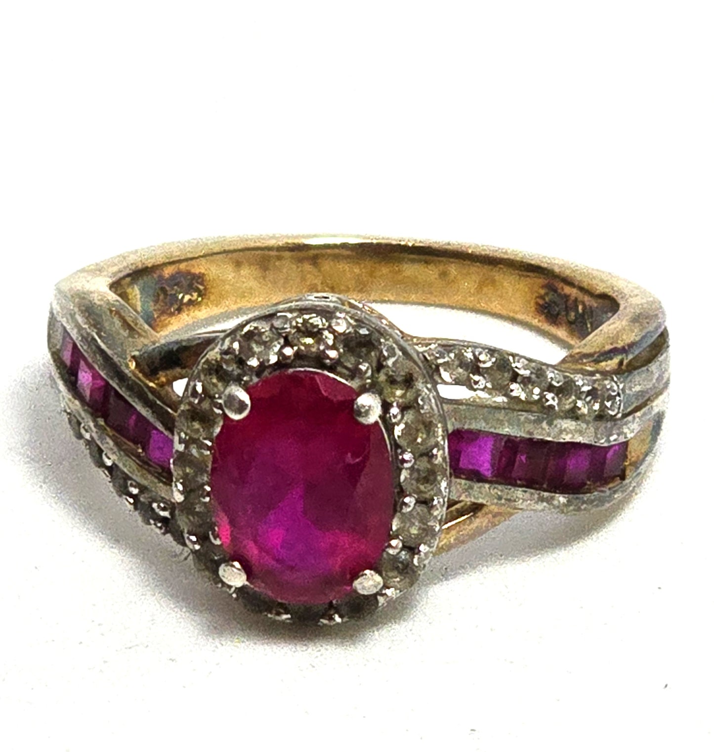 SUN Ruby and Cubic Zirconia twisted wrap gold plated sterling silver ring size 7