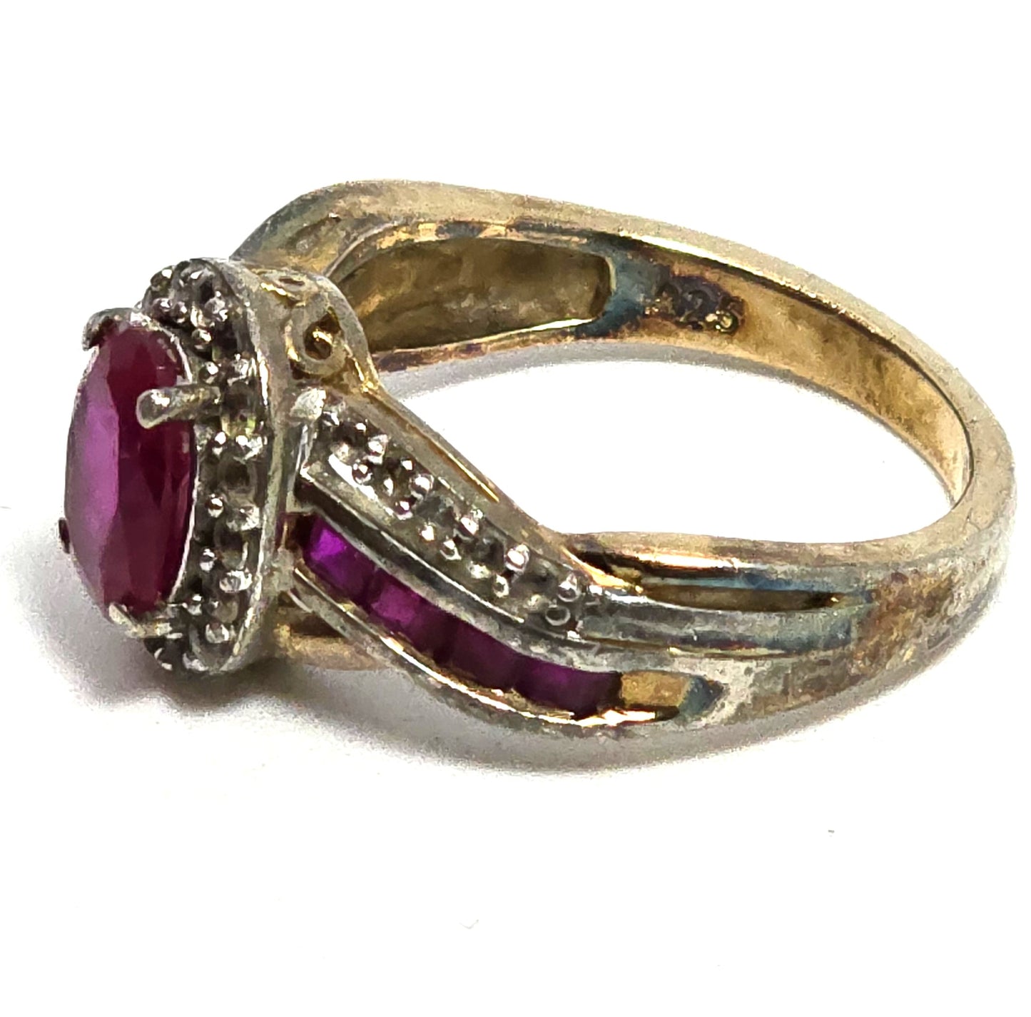 SUN Ruby and Cubic Zirconia twisted wrap gold plated sterling silver ring size 7