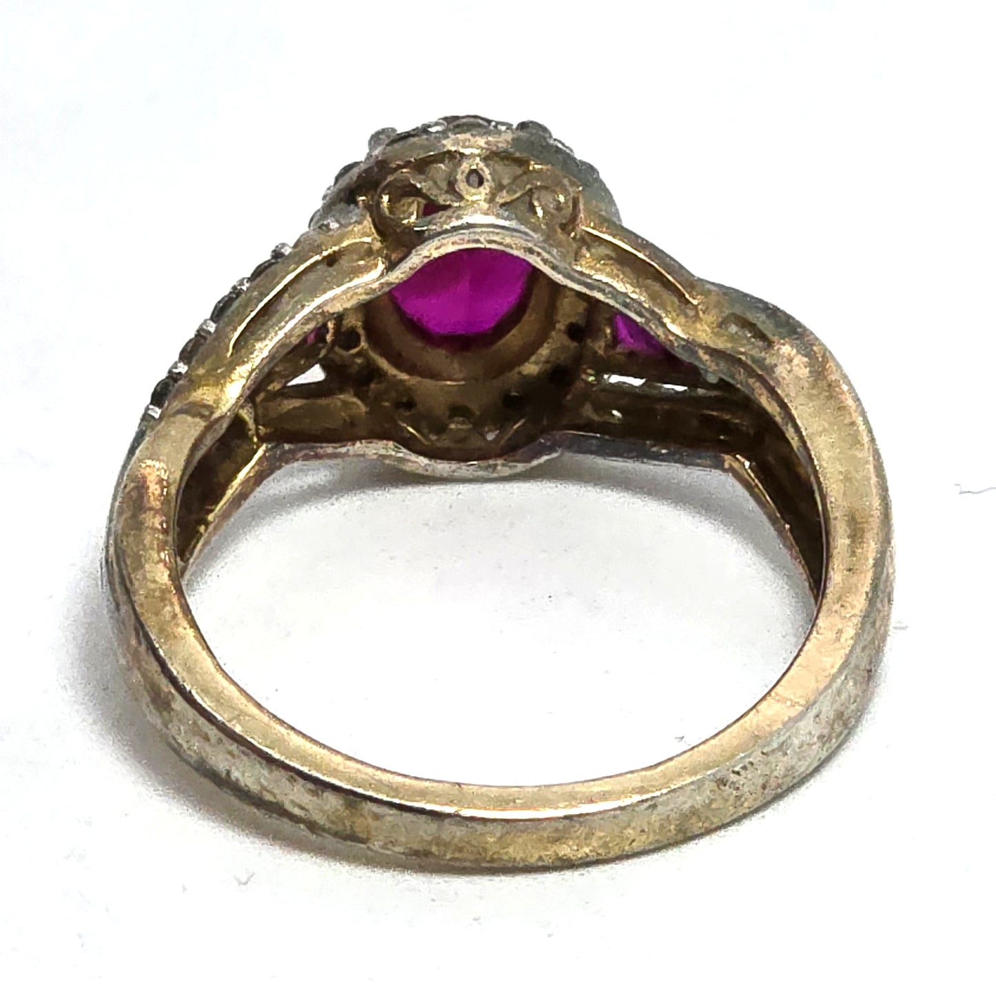 SUN Ruby and Cubic Zirconia twisted wrap gold plated sterling silver ring size 7