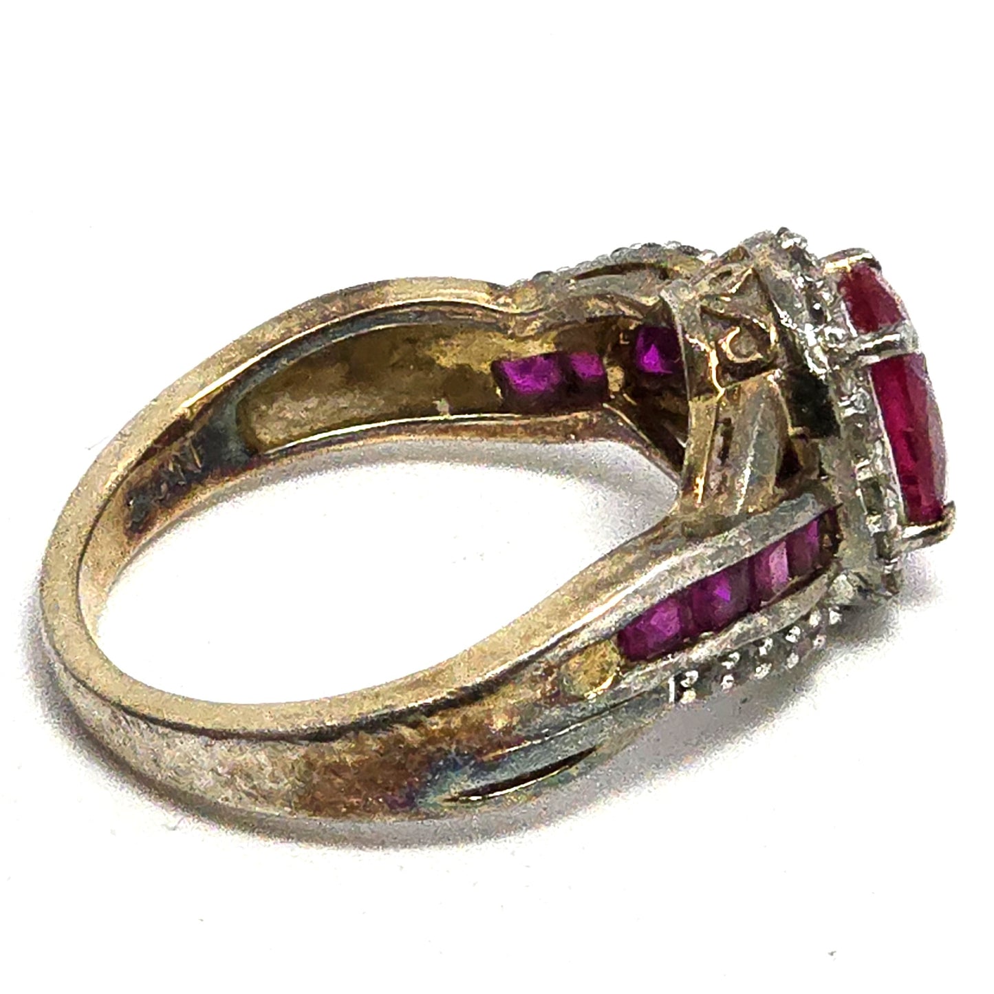 SUN Ruby and Cubic Zirconia twisted wrap gold plated sterling silver ring size 7