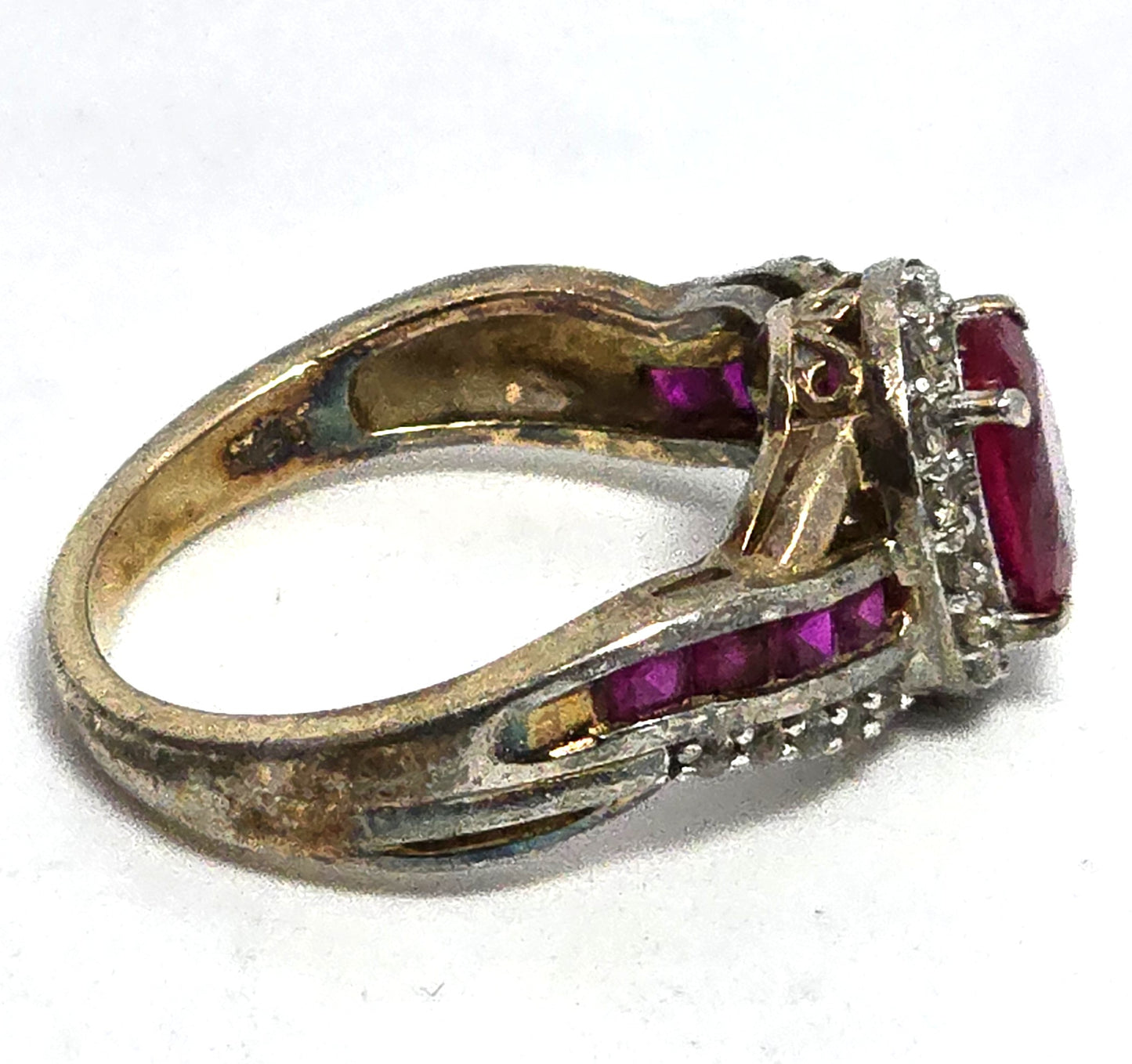 SUN Ruby and Cubic Zirconia twisted wrap gold plated sterling silver ring size 7