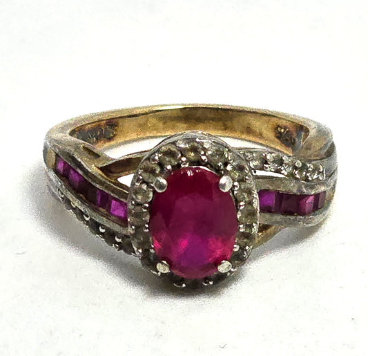 SUN Ruby and Cubic Zirconia twisted wrap gold plated sterling silver ring size 7