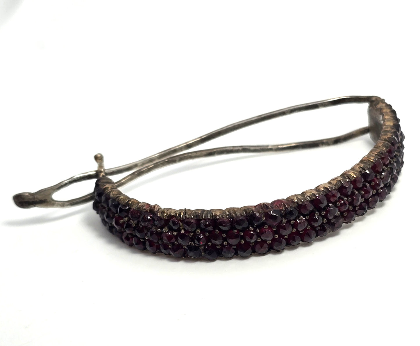 Antique Bohemian garnet sterling silver 3 row hair barrette