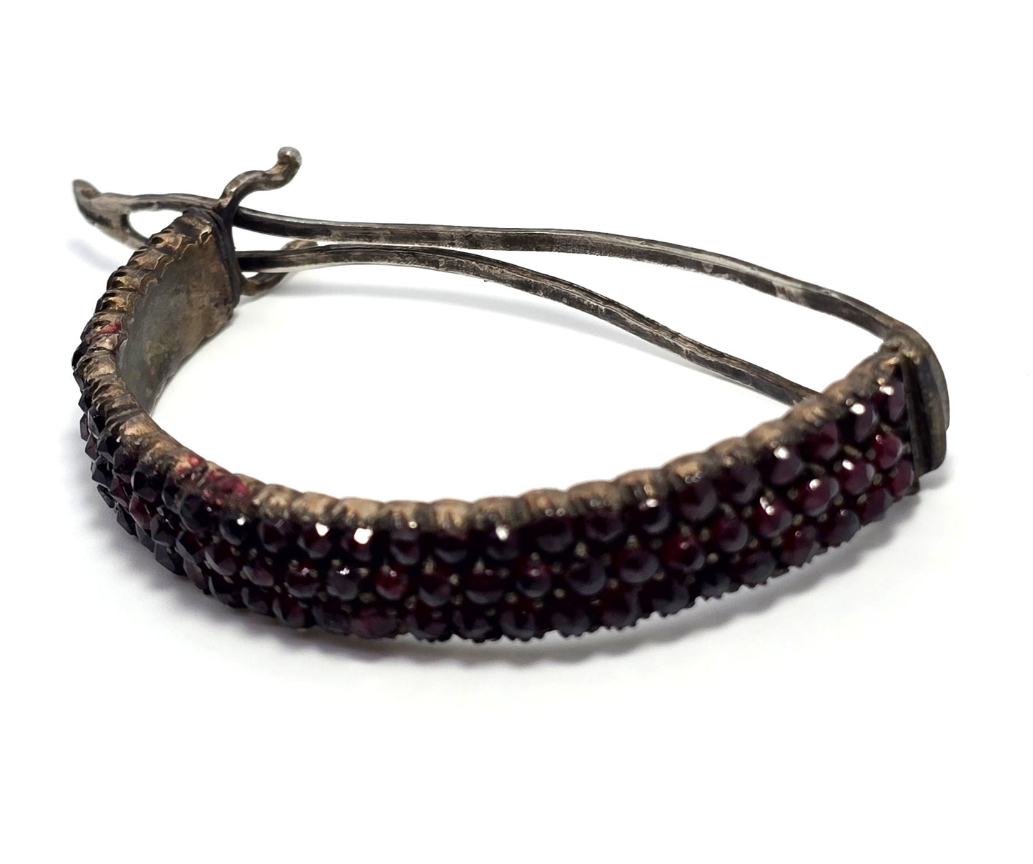 Antique Bohemian garnet sterling silver 3 row hair barrette