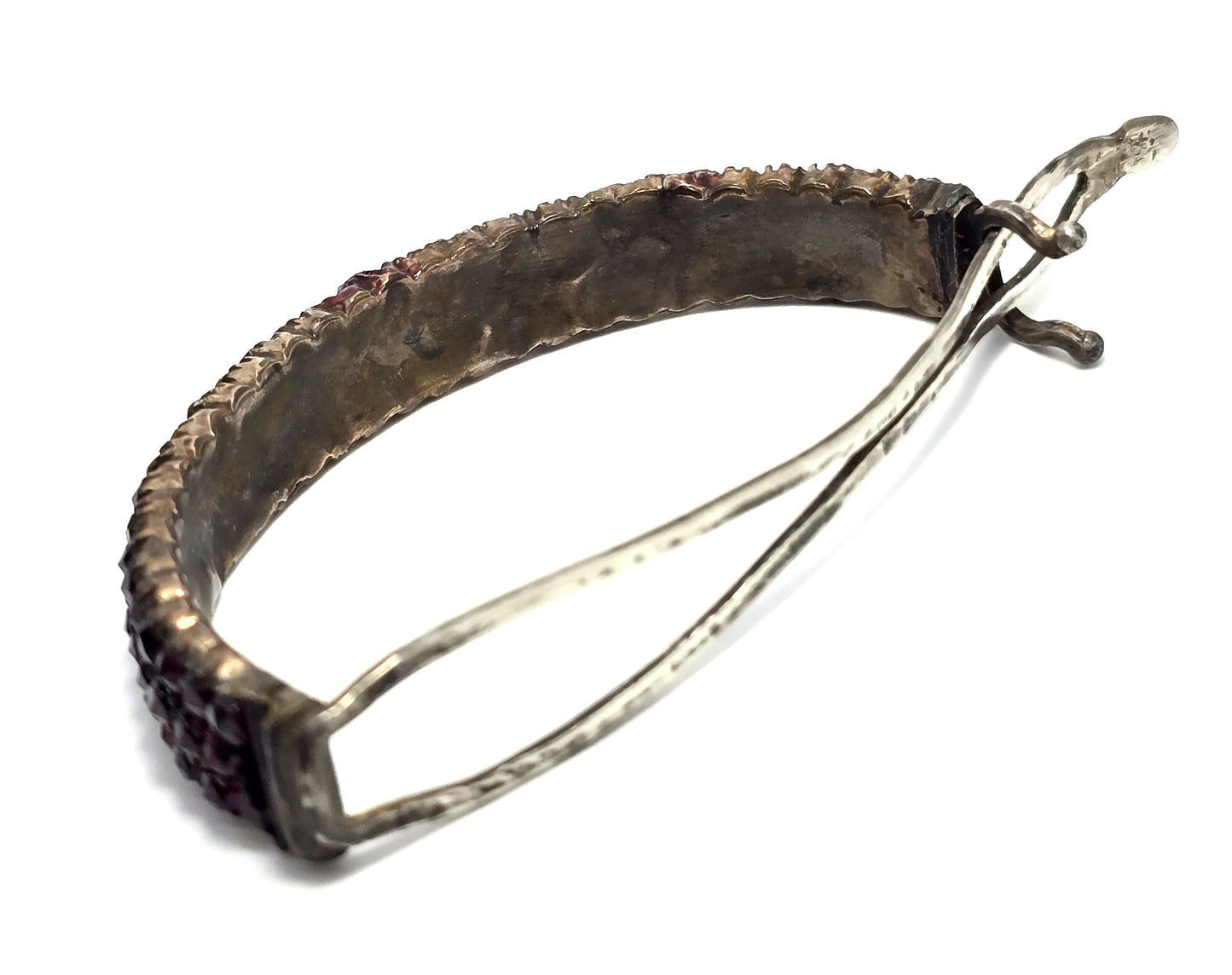 Antique Bohemian garnet sterling silver 3 row hair barrette