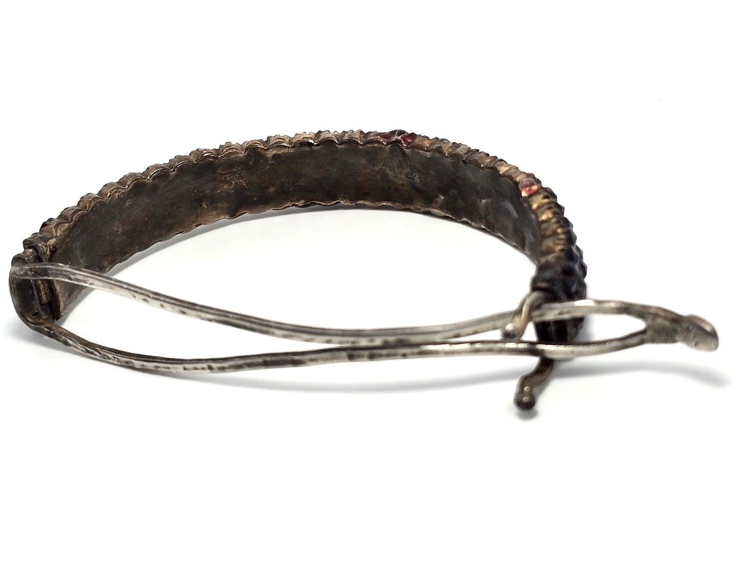 Antique Bohemian garnet sterling silver 3 row hair barrette