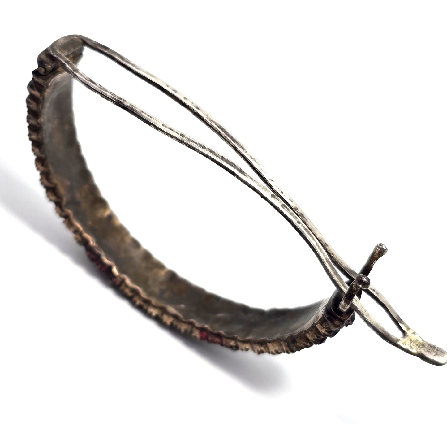 Antique Bohemian garnet sterling silver 3 row hair barrette