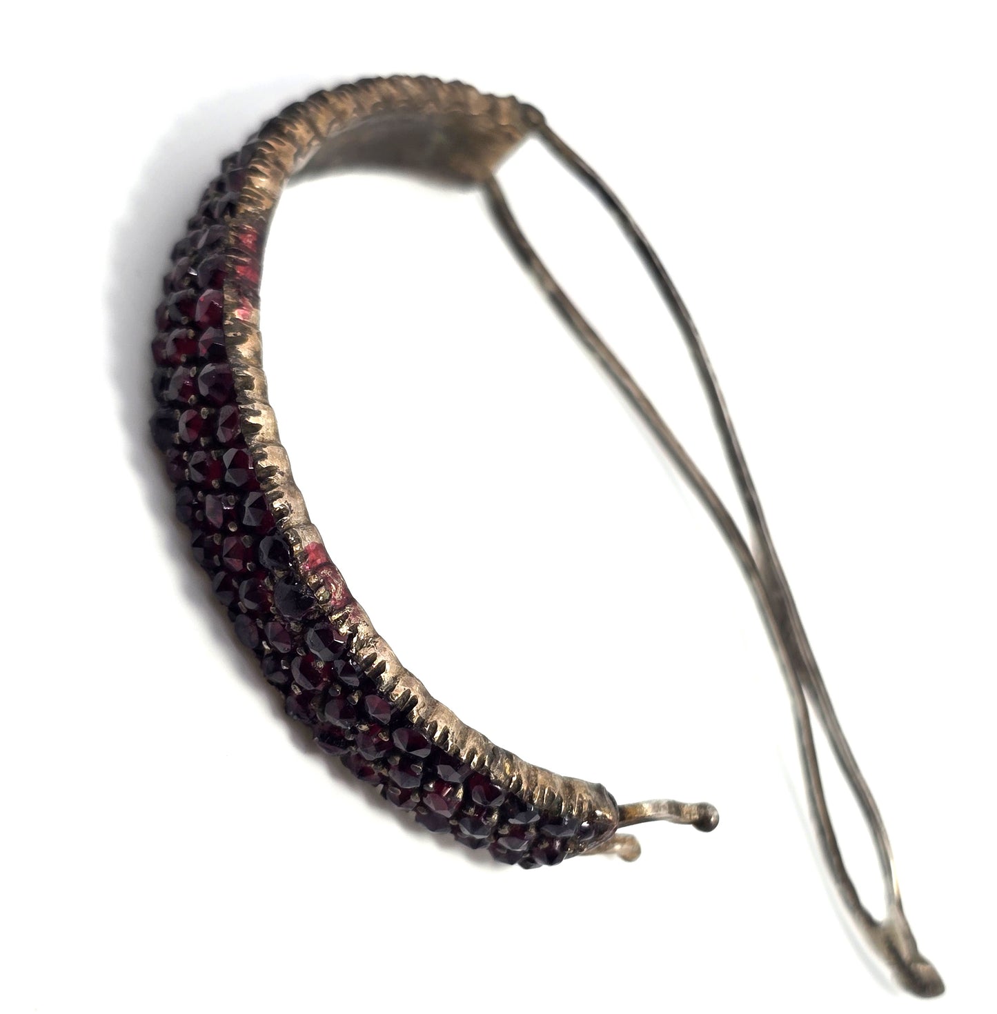 Antique Bohemian garnet sterling silver 3 row hair barrette