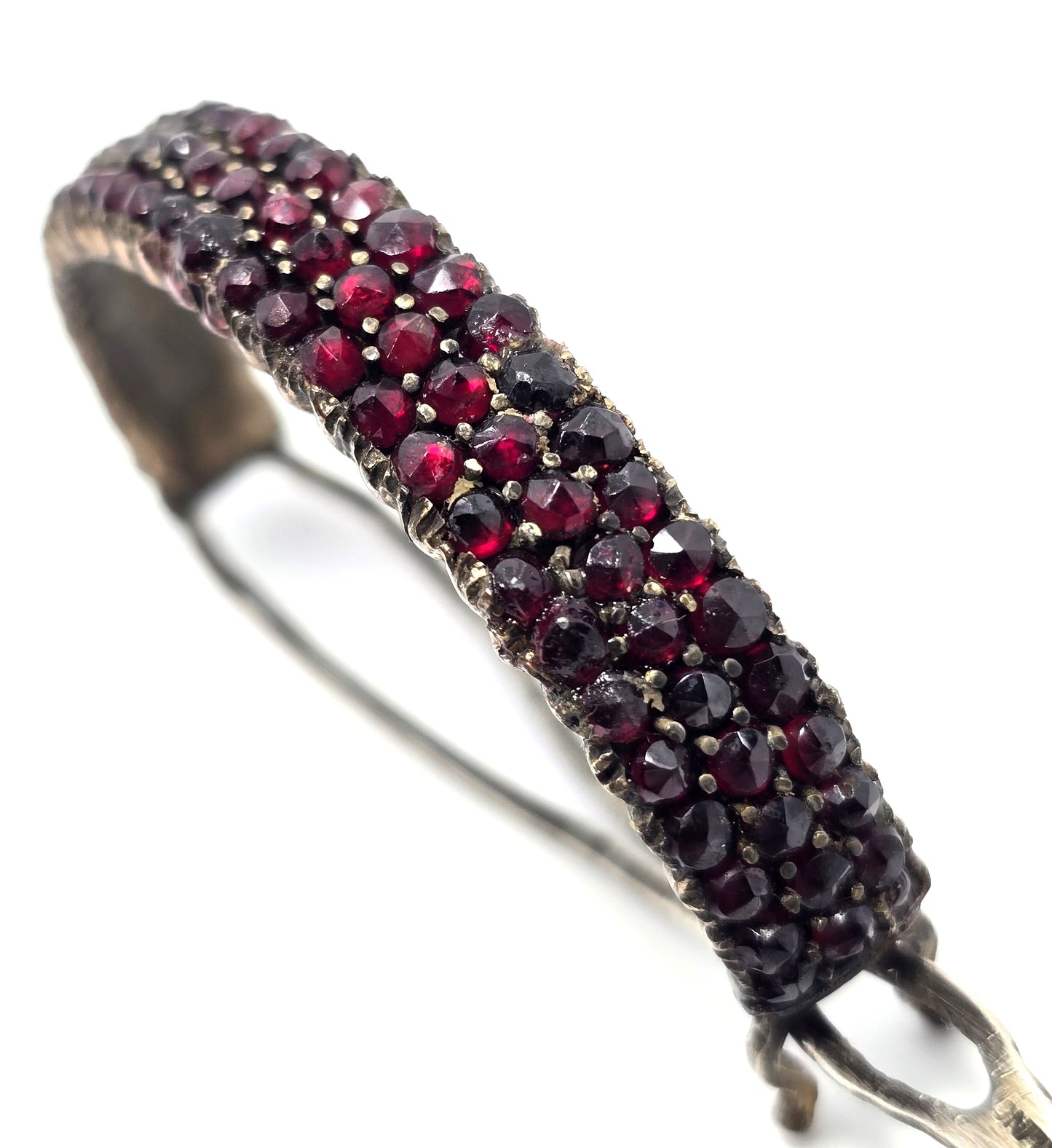 Antique Bohemian garnet sterling silver 3 row hair barrette