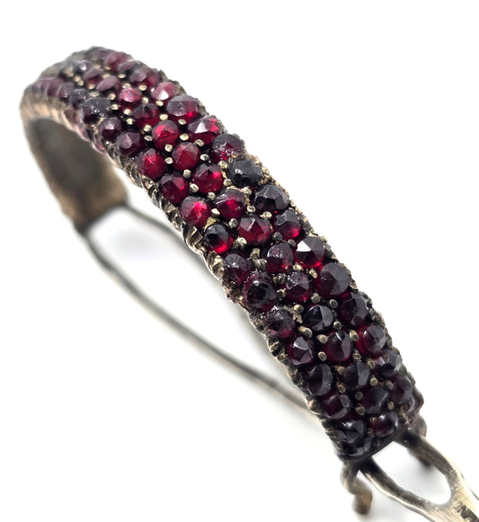 Antique Bohemian garnet sterling silver 3 row hair barrette