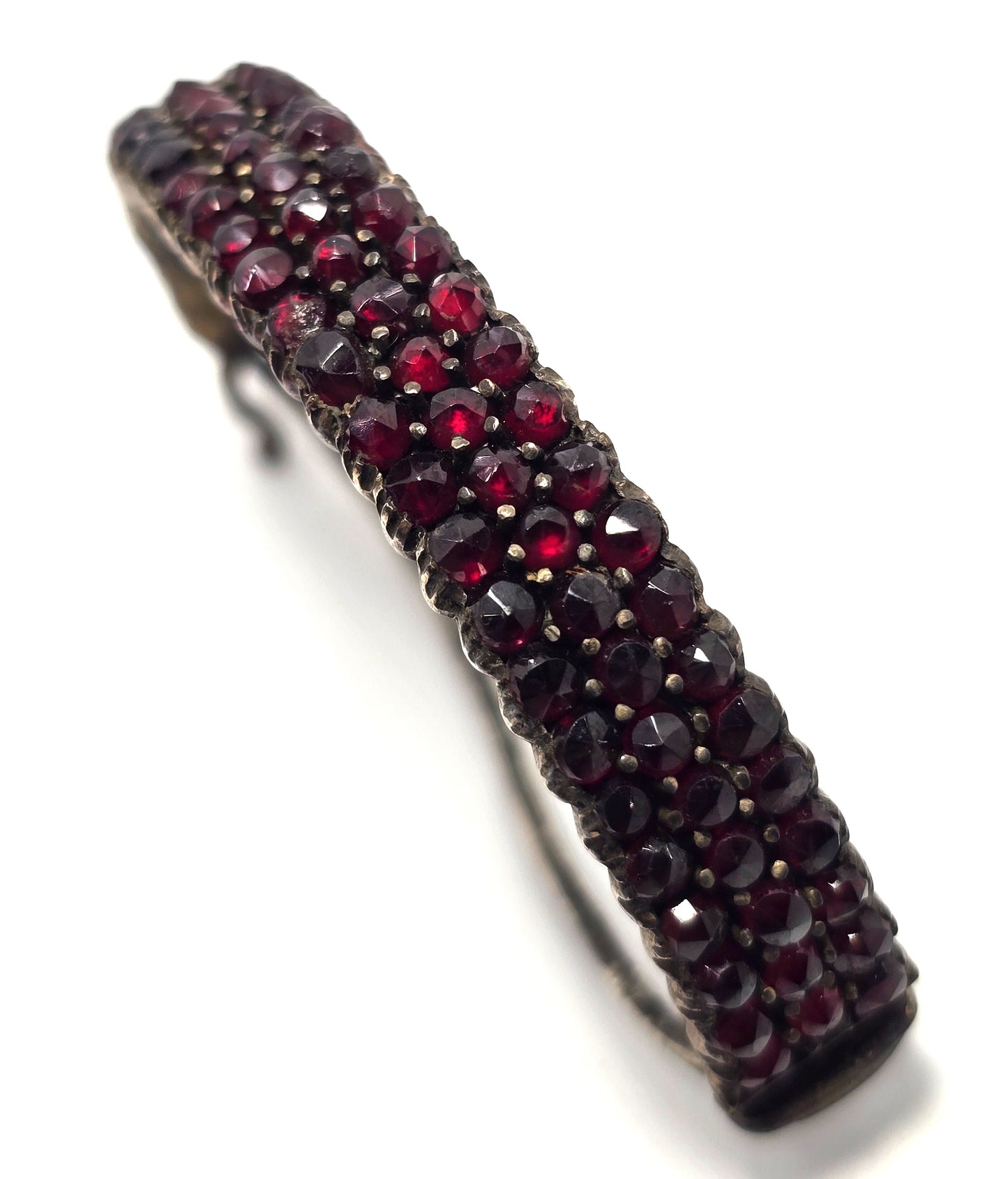 Antique Bohemian garnet sterling silver 3 row hair barrette