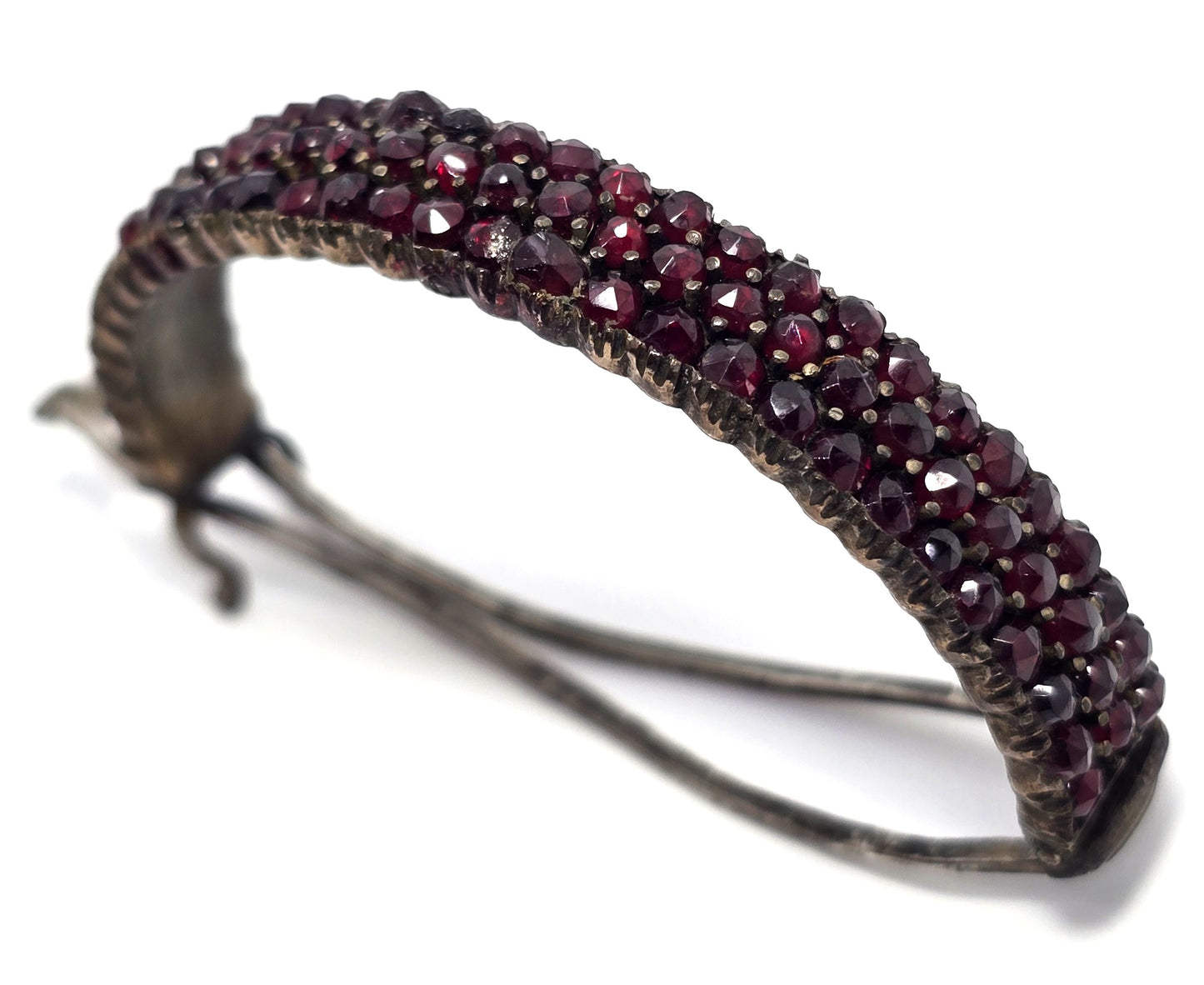 Antique Bohemian garnet sterling silver 3 row hair barrette