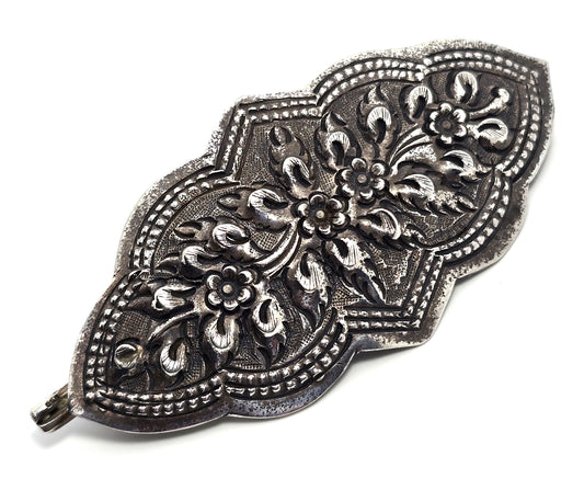 Vintage flower Repousse thick sterling silver hair barrette