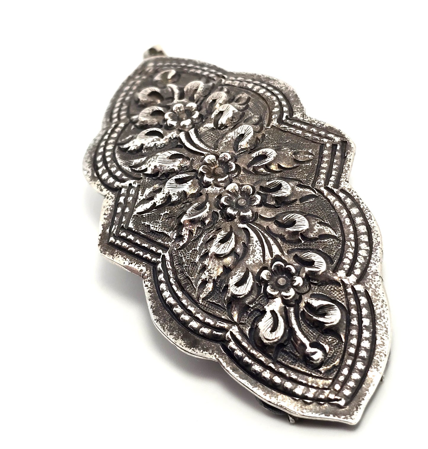 Vintage flower Repousse thick sterling silver hair barrette
