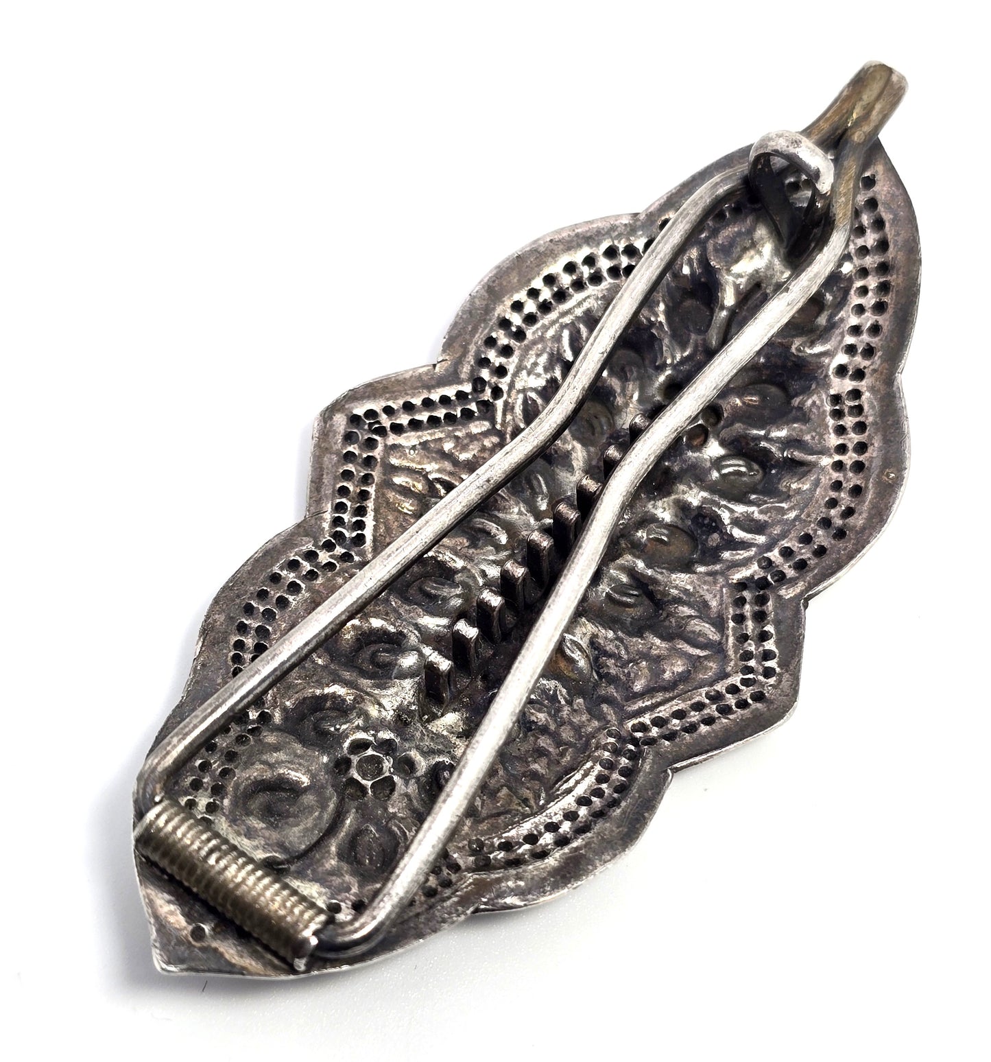 Vintage flower Repousse thick sterling silver hair barrette