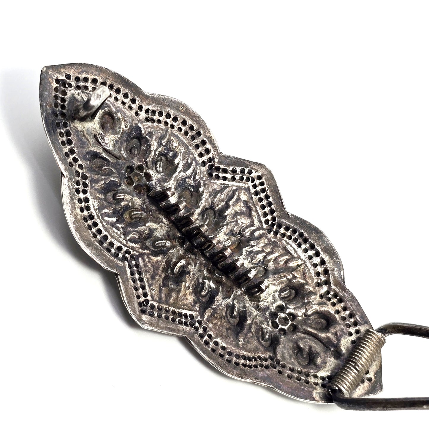 Vintage flower Repousse thick sterling silver hair barrette