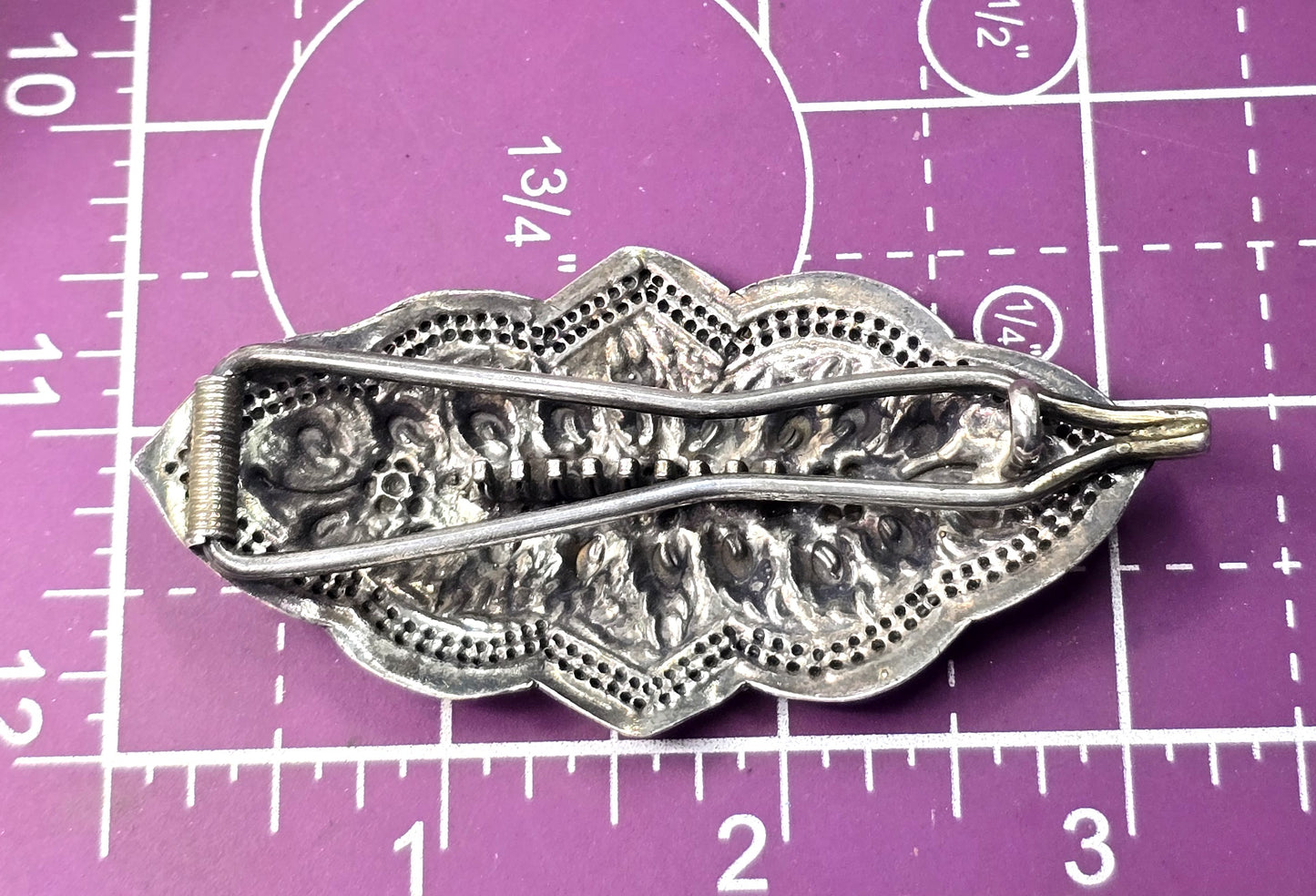 Vintage flower Repousse thick sterling silver hair barrette