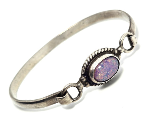 Mexican Dichroic glass Jelly Opal artisan Large sterling silver bangle bracelet