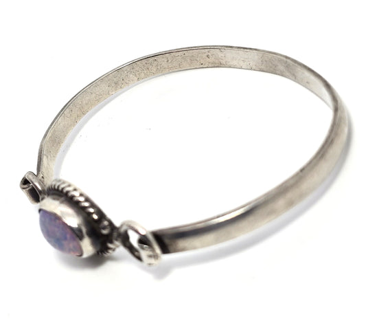 Mexican Dichroic glass Jelly Opal artisan Large sterling silver bangle bracelet