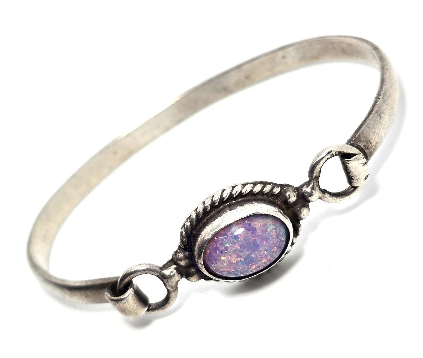 Mexican Dichroic glass Jelly Opal artisan Large sterling silver bangle bracelet