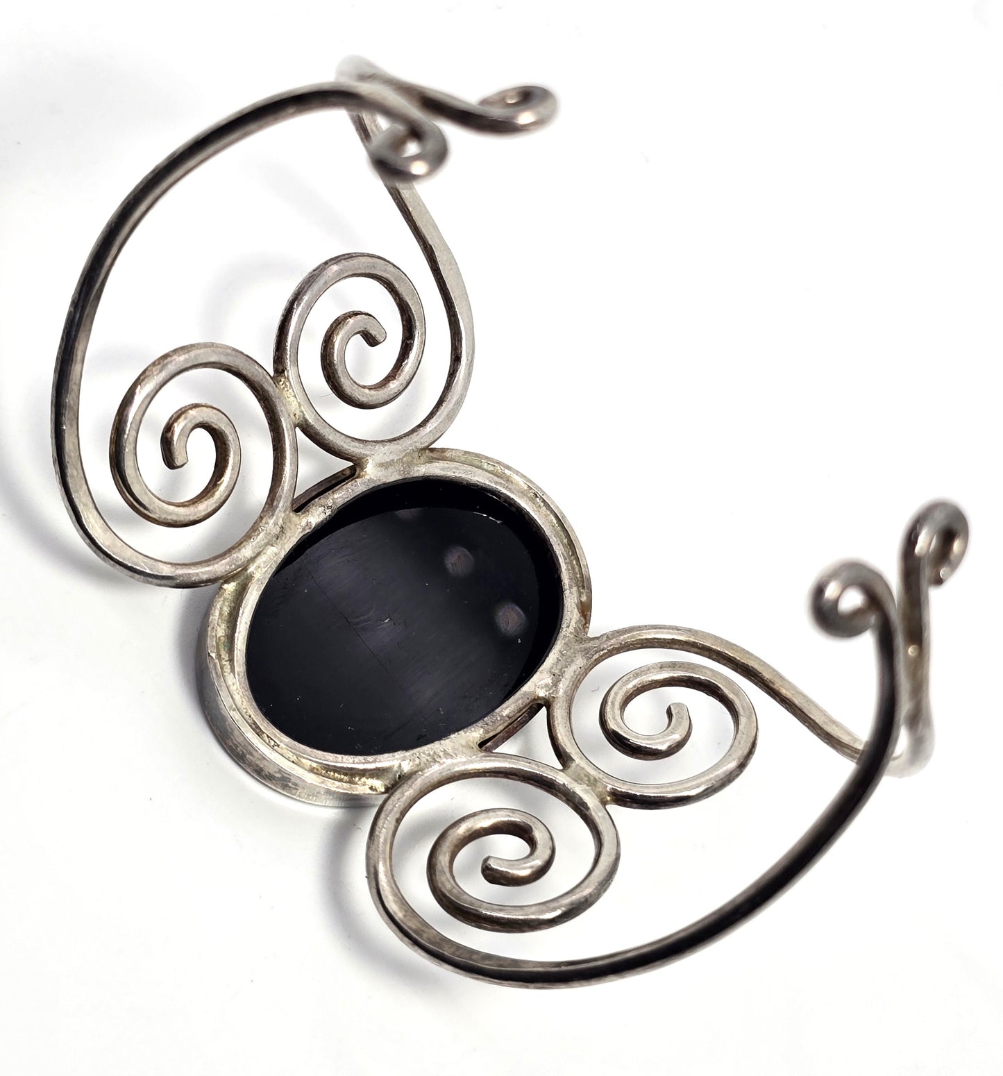 Opal inlay mosaic 2 birds in nature sterling silver vintage cuff bracelet