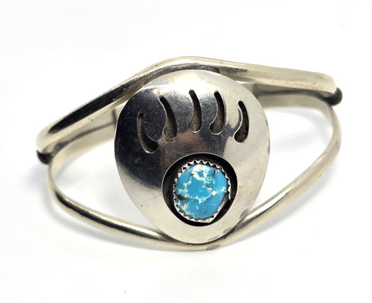 GM Navajo turquoise bear claw vintage sterling silver cuff bracelet