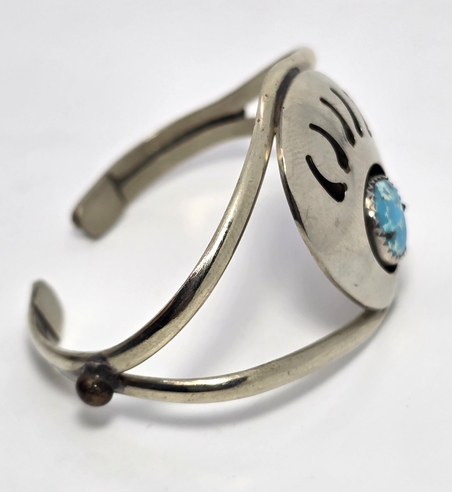 GM Navajo turquoise bear claw vintage sterling silver cuff bracelet