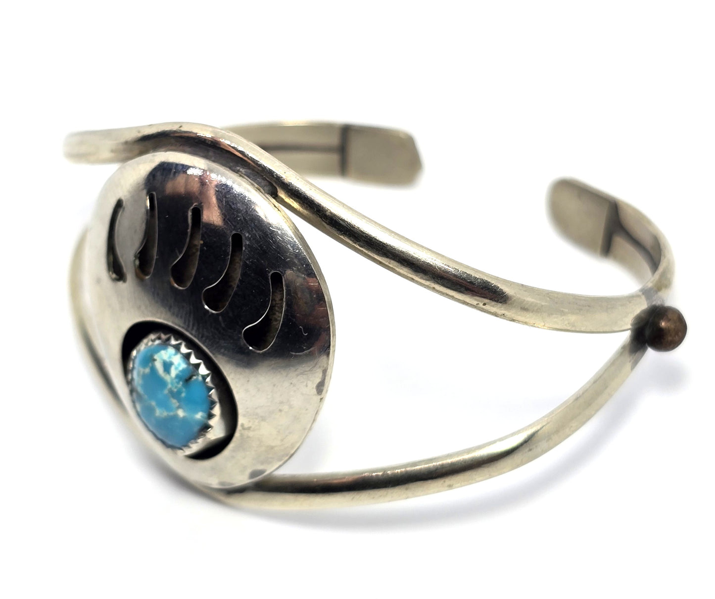 GM Navajo turquoise bear claw vintage sterling silver cuff bracelet
