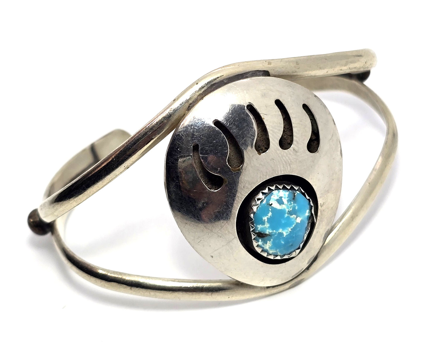 GM Navajo turquoise bear claw vintage sterling silver cuff bracelet
