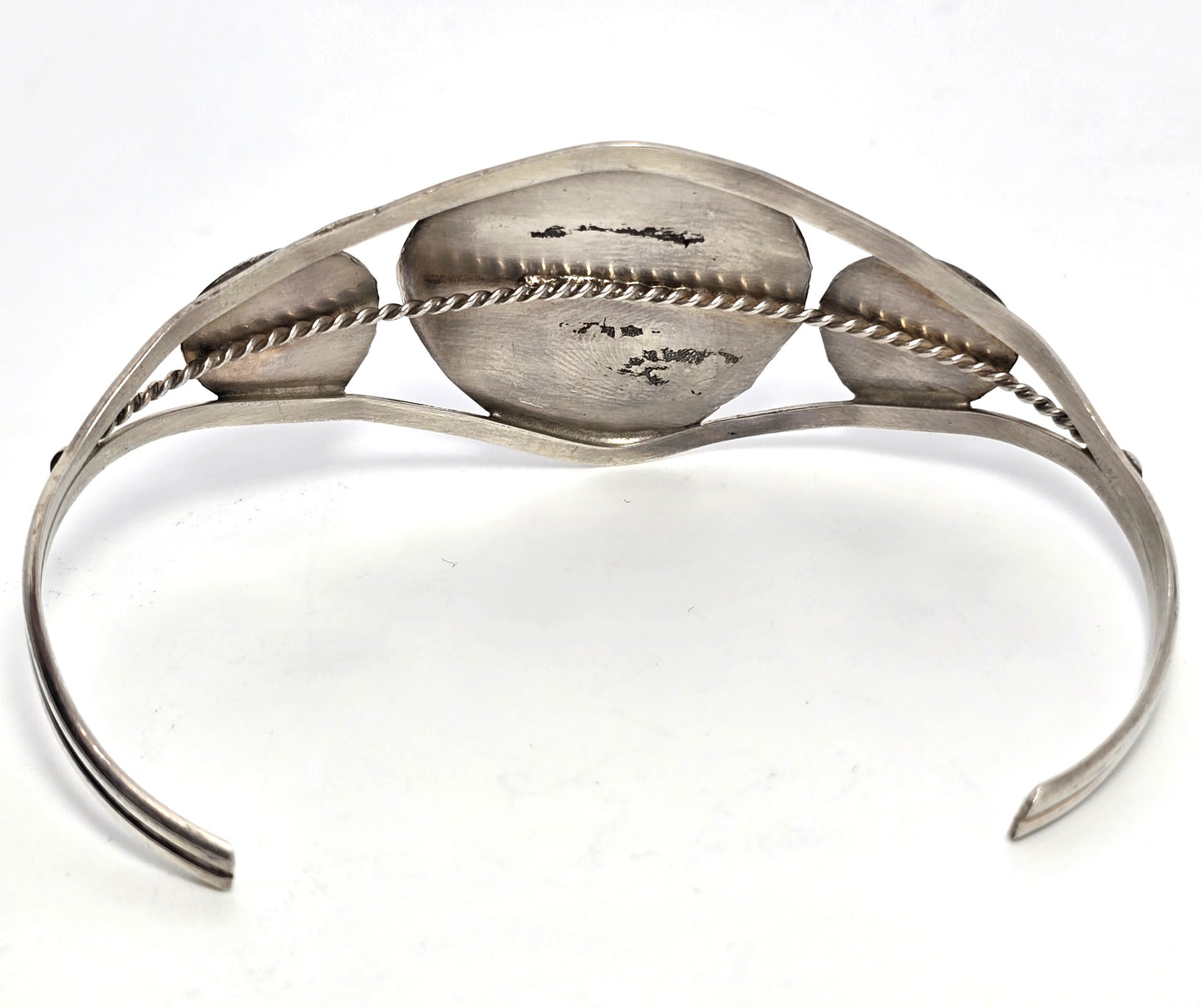 Navajo triple bear paw blue fire opal vintage sterling silver cuff bracelet