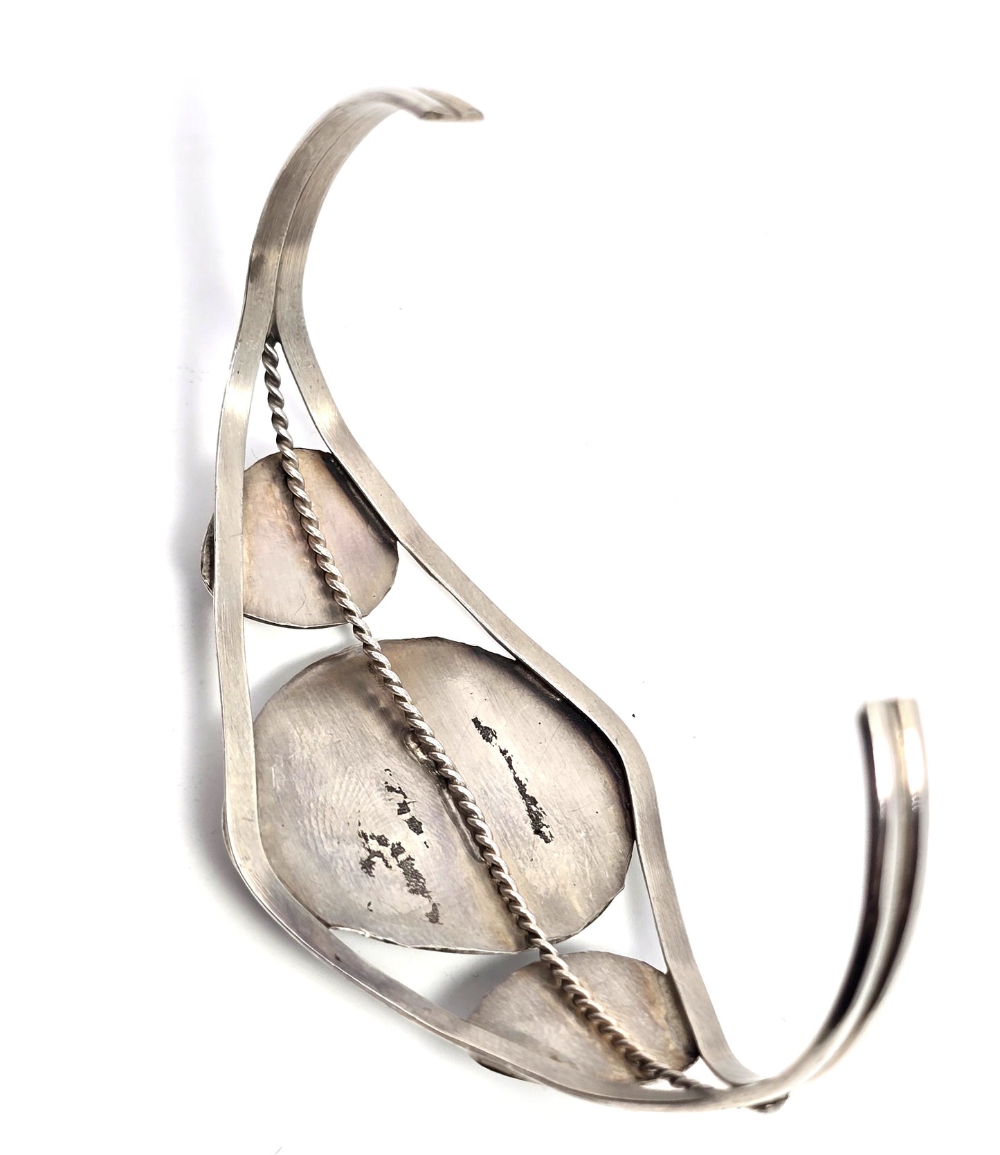 Navajo triple bear paw blue fire opal vintage sterling silver cuff bracelet