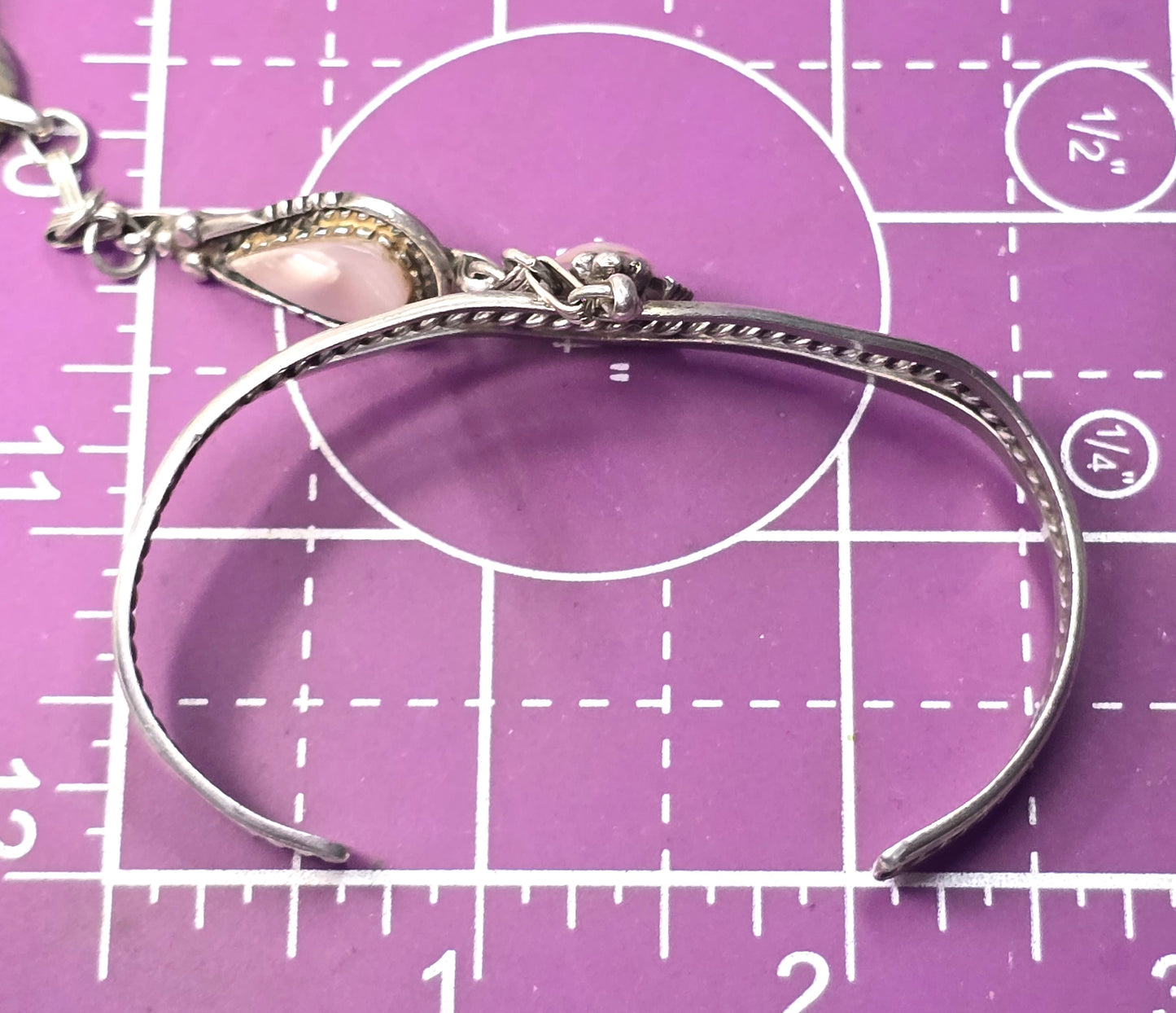 Navajo Pink slipper shell vintage sterling slave bracelet ring set size 4.75