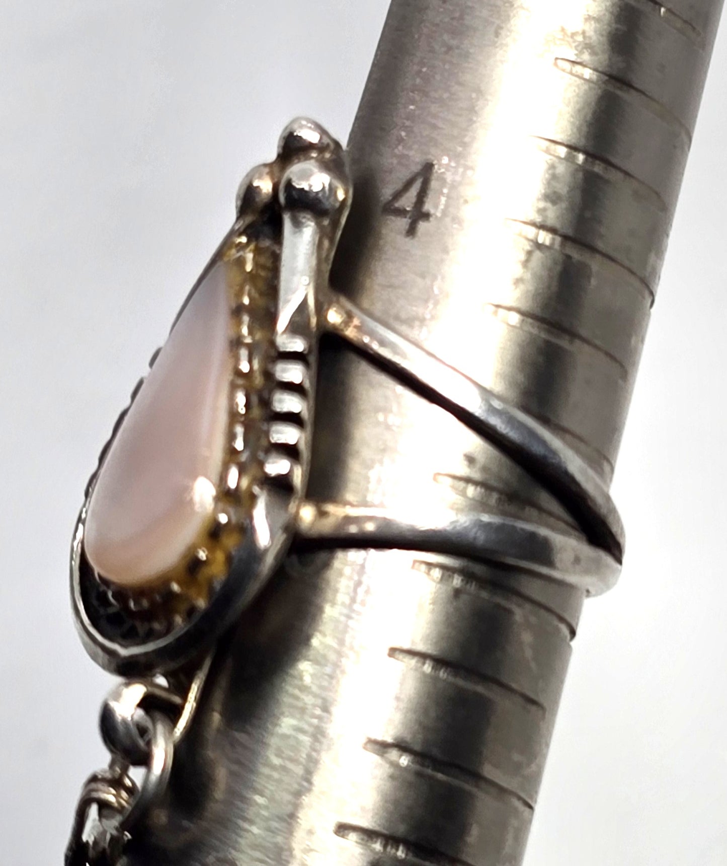 Navajo Pink slipper shell vintage sterling slave bracelet ring set size 4.75
