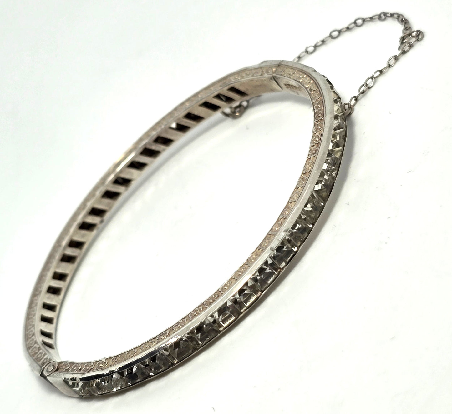 Art Deco Princess cut square vintage paste rhinestone bangle bracelet