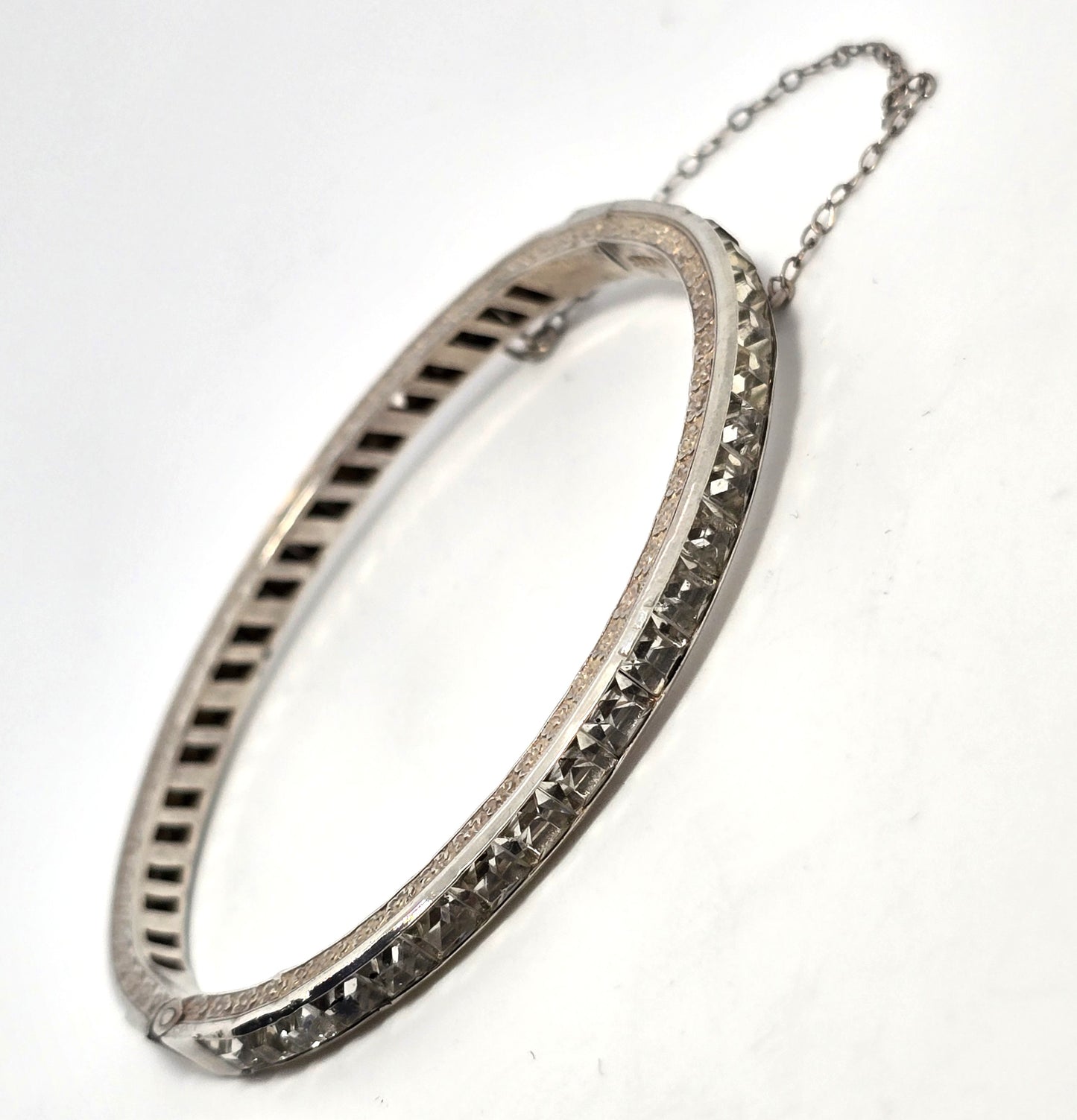 Art Deco Princess cut square vintage paste rhinestone bangle bracelet