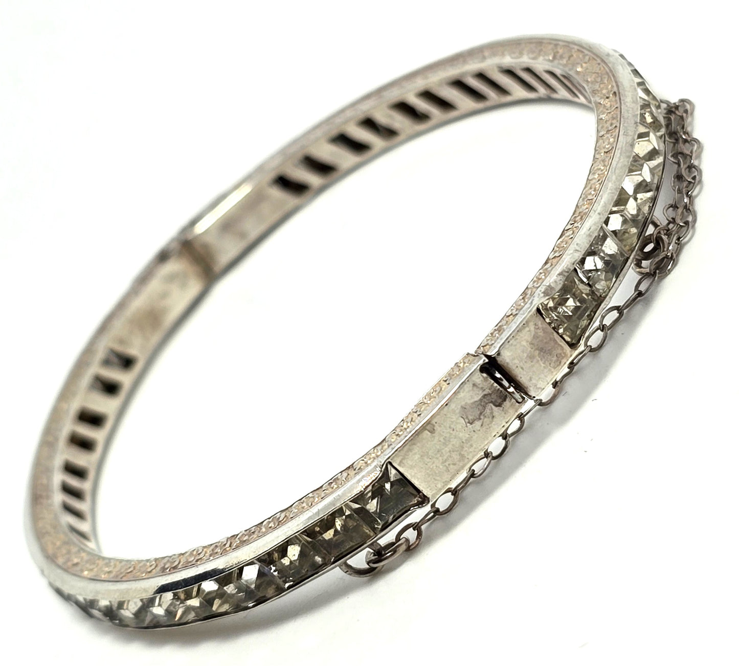 Art Deco Princess cut square vintage paste rhinestone bangle bracelet