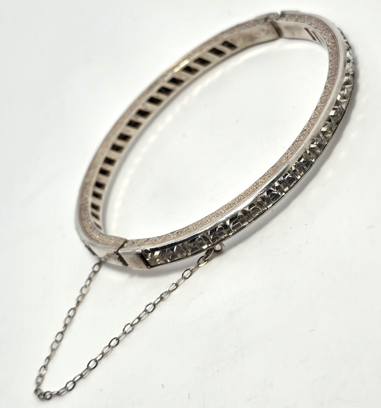 Art Deco Princess cut square vintage paste rhinestone bangle bracelet
