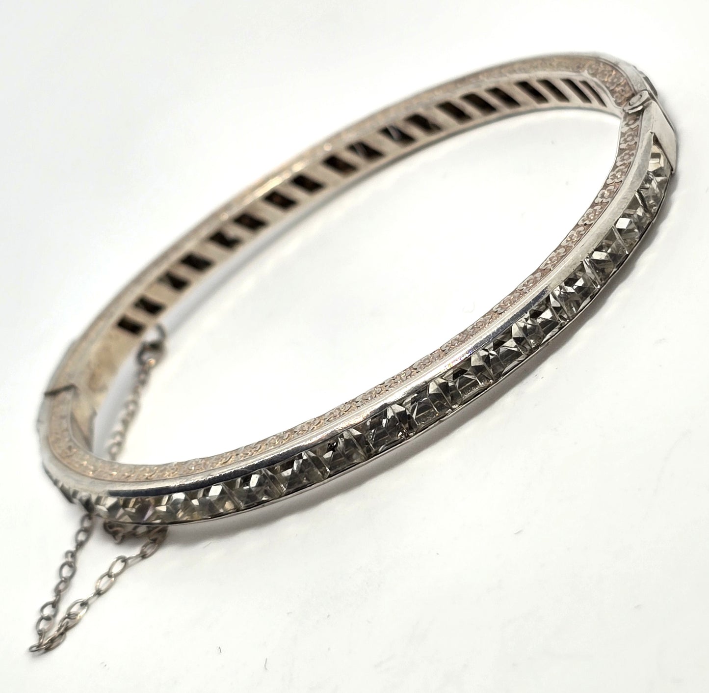 Art Deco Princess cut square vintage paste rhinestone bangle bracelet