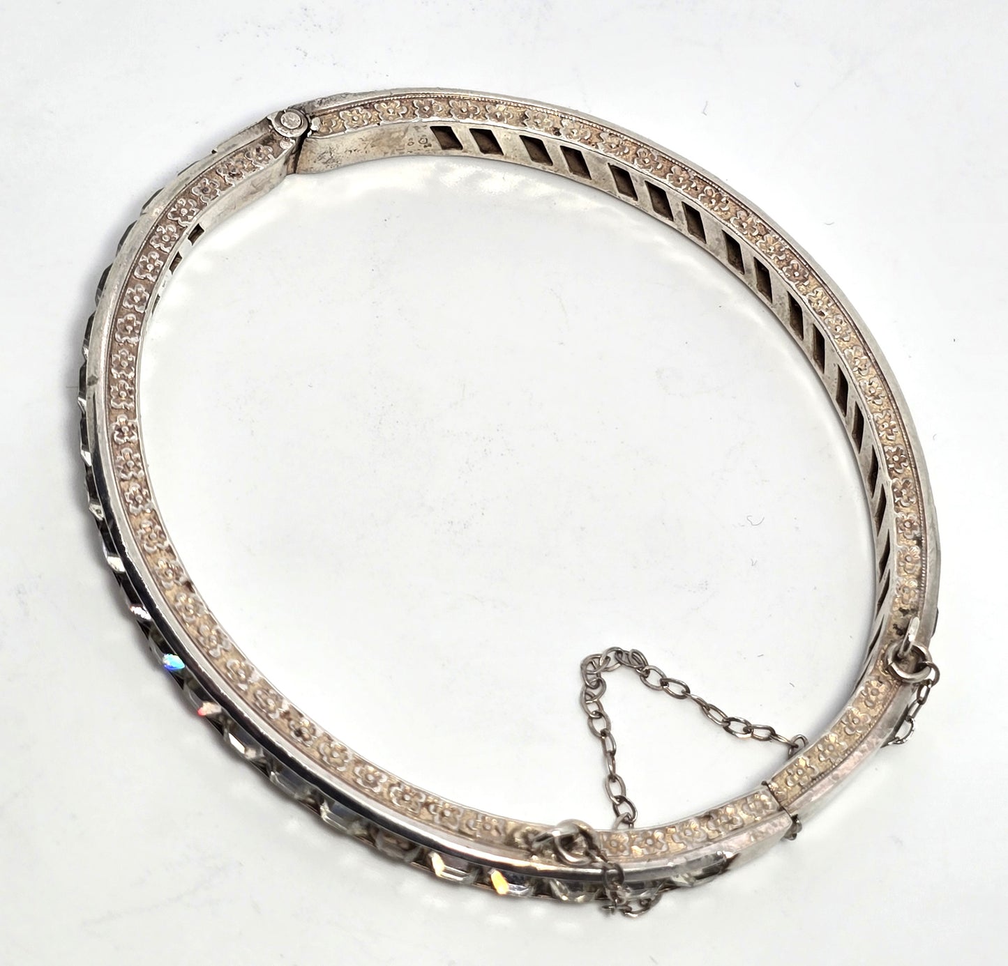 Art Deco Princess cut square vintage paste rhinestone bangle bracelet