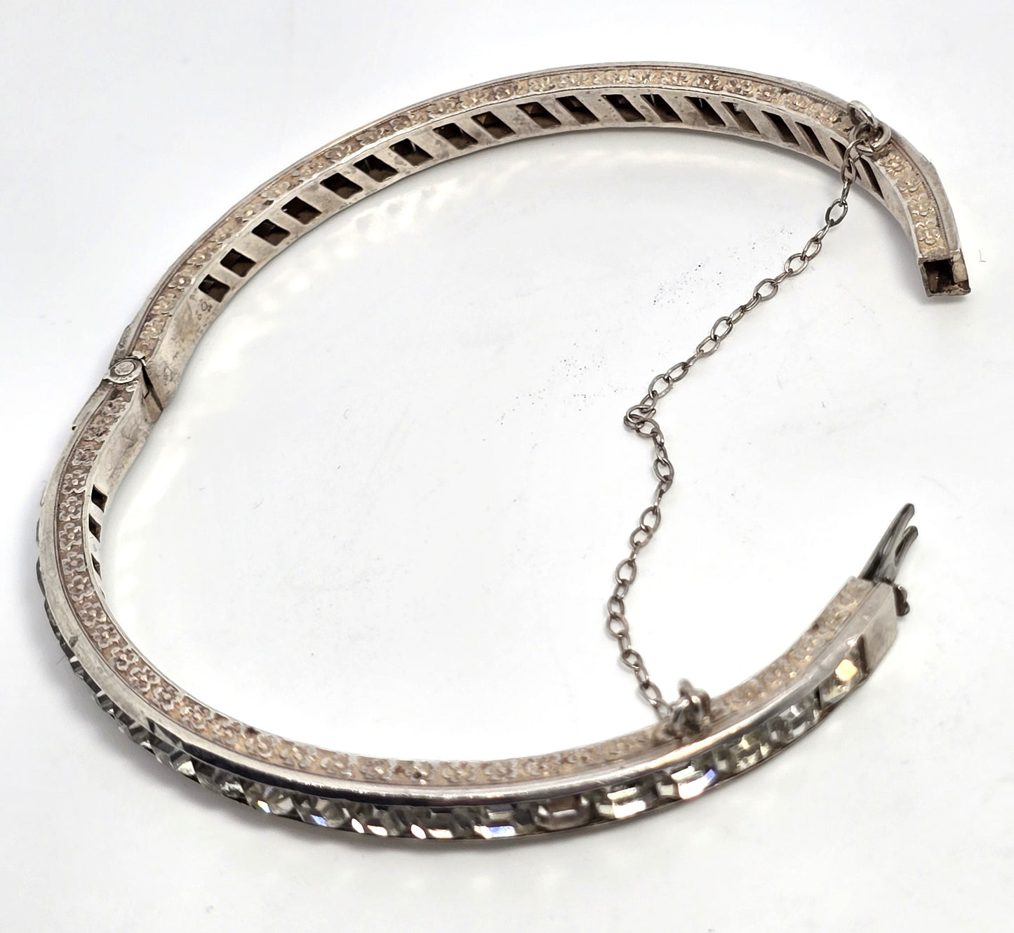 Art Deco Princess cut square vintage paste rhinestone bangle bracelet