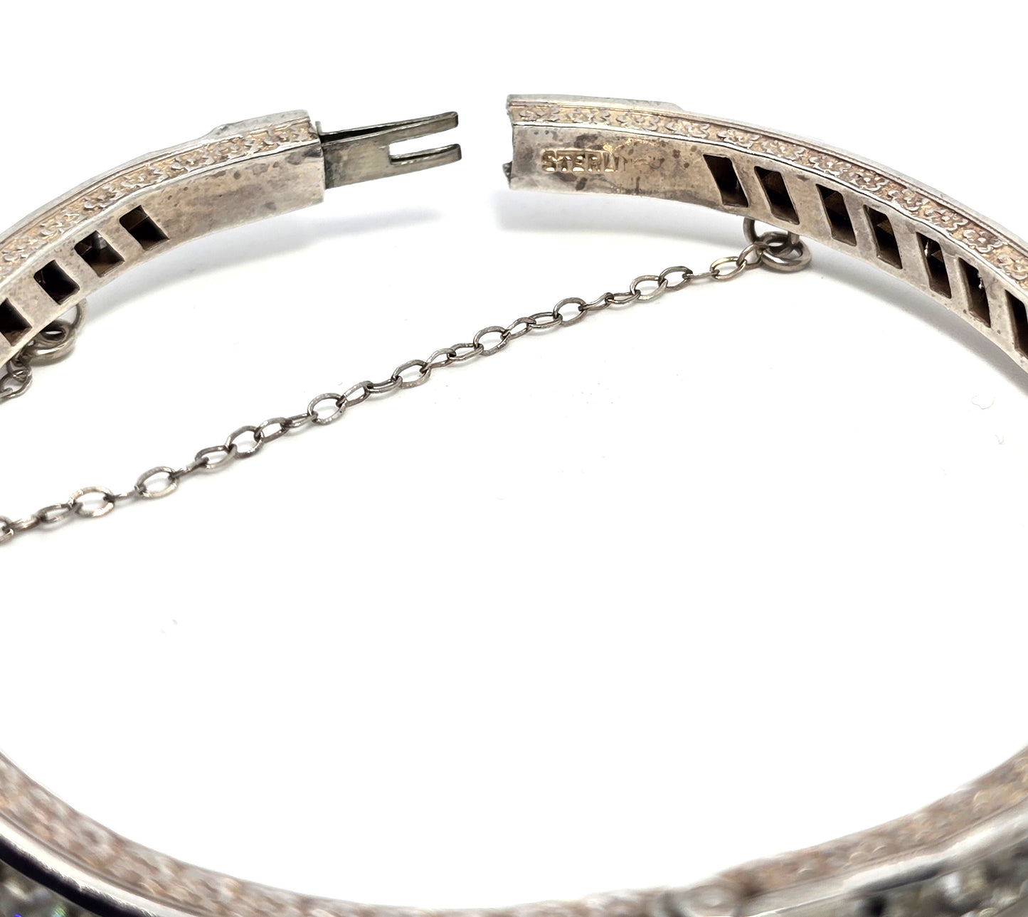 Art Deco Princess cut square vintage paste rhinestone bangle bracelet