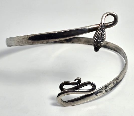 Coiled Snake vintage handcrafted sterling silver arm cuff bracelet
